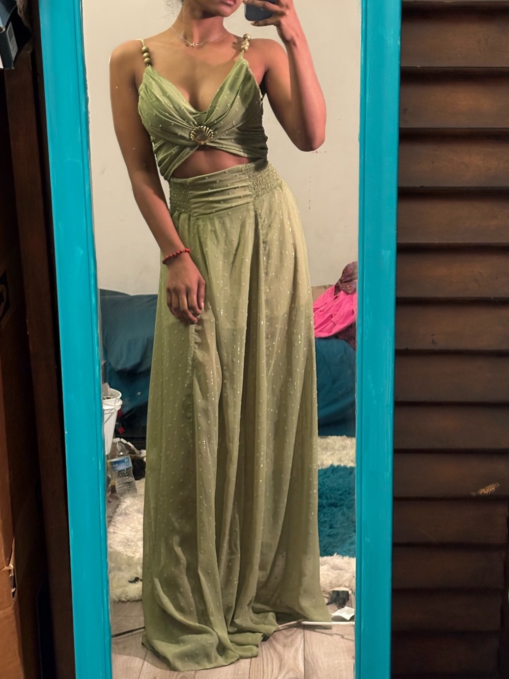 Olive Green Flowy Maxi Skirt - Women's Elegant Evening Skirt